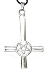 Colar Cruz Com Pentagrama 7cm invertido