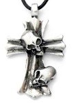 Pingente Cruz - Dupla Caveira gotica